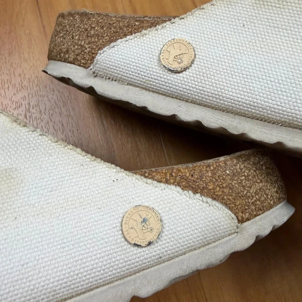 Birkenstock Arizona Canvas Sandals Cream Off White Mens 41 US 8-8.5 Slide Cork